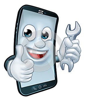 Mobile Phone Repair Spanner Thumbs Up Mascot