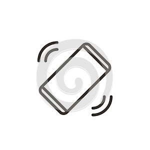 Mobile phone ringing or vibrating receiving a call or message. Vector thin line icon of a smartphone, photo