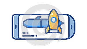 Mobile Phone Rocket Launch Icon, Startup Innovation Vector, vector design Generative AI