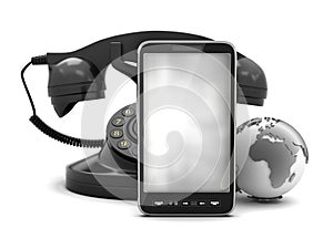 Mobile phone, rotary phone and earth globe