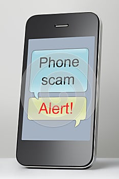 Mobile phone with scam message speech bubble