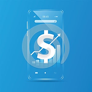 The mobile phone screen displays a notification of the dollar price adjustment in the stock market or the world market.