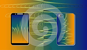 Mobile phone screen and protective case with bright pattern. Architectural 3d geometric wave pattern, gradient background. Vector