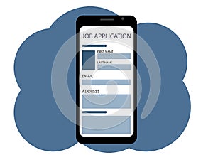 Mobile phone. On the screen is a site about job search and posting job application