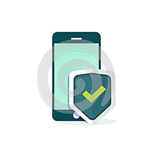 Mobile phone security shield protection vector illustration