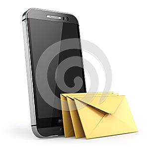 Mobile phone with short message service. Smartphone with envelop