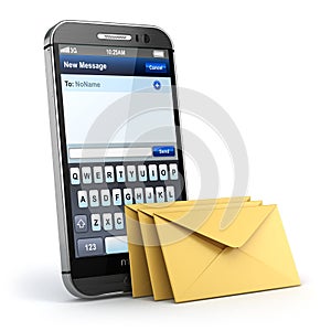 Mobile phone with short message service. Sms on the screen.