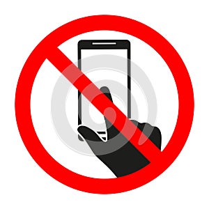 Mobile phone sign prohibited in red crossed out circle