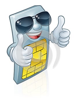 Sim Card Cool Shades Thumbs Up Cartoon Mascot