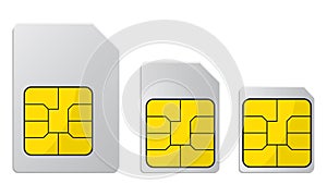 Mobile phone sim card, standard, micro and nano sim card - vector