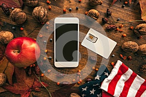 Mobile phone and SIM card with Thanksgiving day autumn arrangement