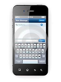 Mobile phone with sms menu screen. Space for text