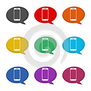 Mobile phone in speech bubble icon, color set