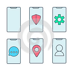 Mobile phone style flat features and settings. Vector illustration