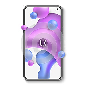 Mobile phone template. Mockup of a mobile application with liquid design. Abstract fluid shapes. UI and UX. Modern smartphone.