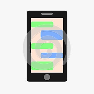 Mobile phone. Vector illustration. Social network concept. Vector. Messenger window. Chating and messaging concept. Green chat bo