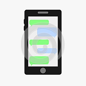 Mobile phone. Vector illustration. Social network concept. Vector. Messenger window. Chating and messaging concept. Green chat bo