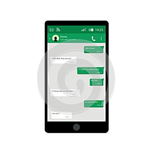 Mobile phone. Vector illustration. Vector. Messenger window. Chating and messaging concept. Green chat boxes.