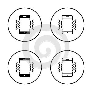 Mobile phone vibrating icon set on circle line. Cellphone vibration sign symbol photo