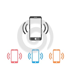 Mobile phone vibrating or ringing flat vector icon set for apps