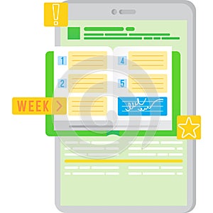 Mobile phone week planner application vector icon