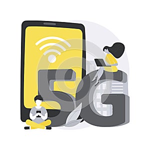 Mobile phones 5G network abstract concept vector illustration.