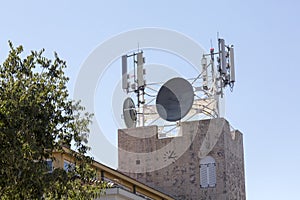 Mobile phones antennas on the roof