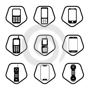 Mobile phones icon set - nine office mobile phones