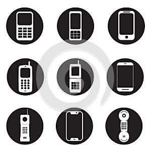 Mobile phones icon set - nine office mobile phones