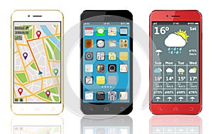 Mobile phones with widgets and icons