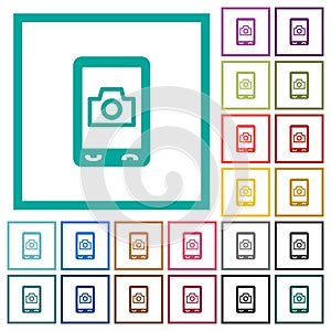 Mobile photography flat color icons with quadrant frames
