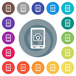 Mobile photography flat white icons on round color backgrounds