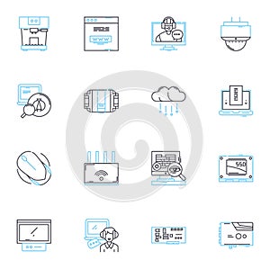 Mobile phs linear icons set. Android, Battery, Bluetooth, Camera, Charging, Display, Ecosystem line vector and concept photo