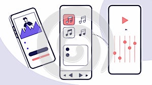 Music app interface, vector design mobile player UI graphic. vector design Generative AI