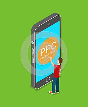 Mobile PPC pay per click smart phone flat 3d isometric vector photo