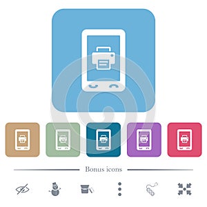 Mobile printing flat icons on color rounded square backgrounds