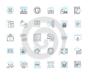Mobile privacy linear icons set. Encryption, Cybersecurity, Authentication, Biometrics, Privacy, Data, Location line