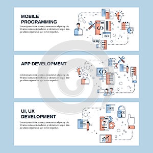 Mobile programming, UI, UX development and App development concept