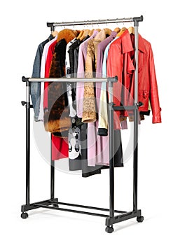 Mobile rack with clothes photo