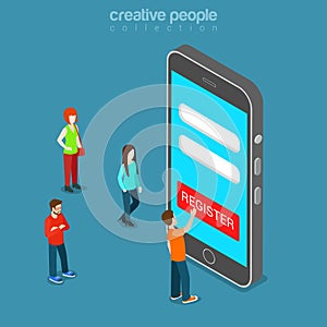 Mobile registration app login password flat isometric vector 3d