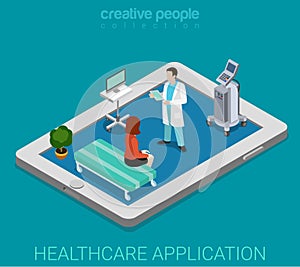 Mobile remote healthcare hospital app flat isometric vector 3d