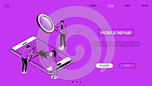 Mobile repair - line design style isometric web banner