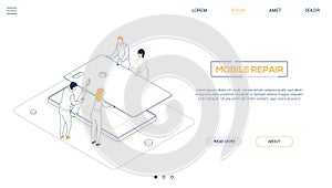 Mobile repair service - line design style isometric web banner