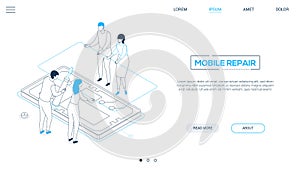 Mobile repair service - line design style isometric web banner