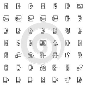 Mobile repair service line icons set