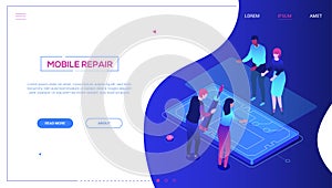 Mobile repair service - modern colorful isometric vector web banner