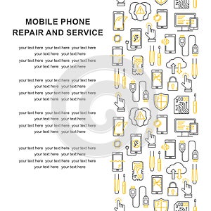 Mobile repair service, phone fix pattern with place for text. Smartphone common issues, repair, accessories background. Mobile ser