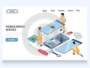 Mobile repair service vector website landing page design template