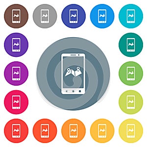 Mobile routing flat white icons on round color backgrounds