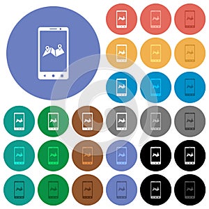 Mobile routing round flat multi colored icons